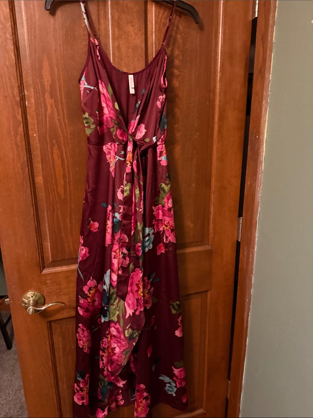 Xhilaration Burgundy Maxi Dress with Pink Floral Print